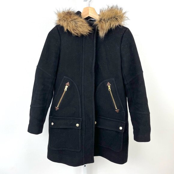 J. Crew Jackets & Blazers - J.Crew Chateau Parka in Italian Wool Faux Fur Hood Coat G9093 Black Size 00